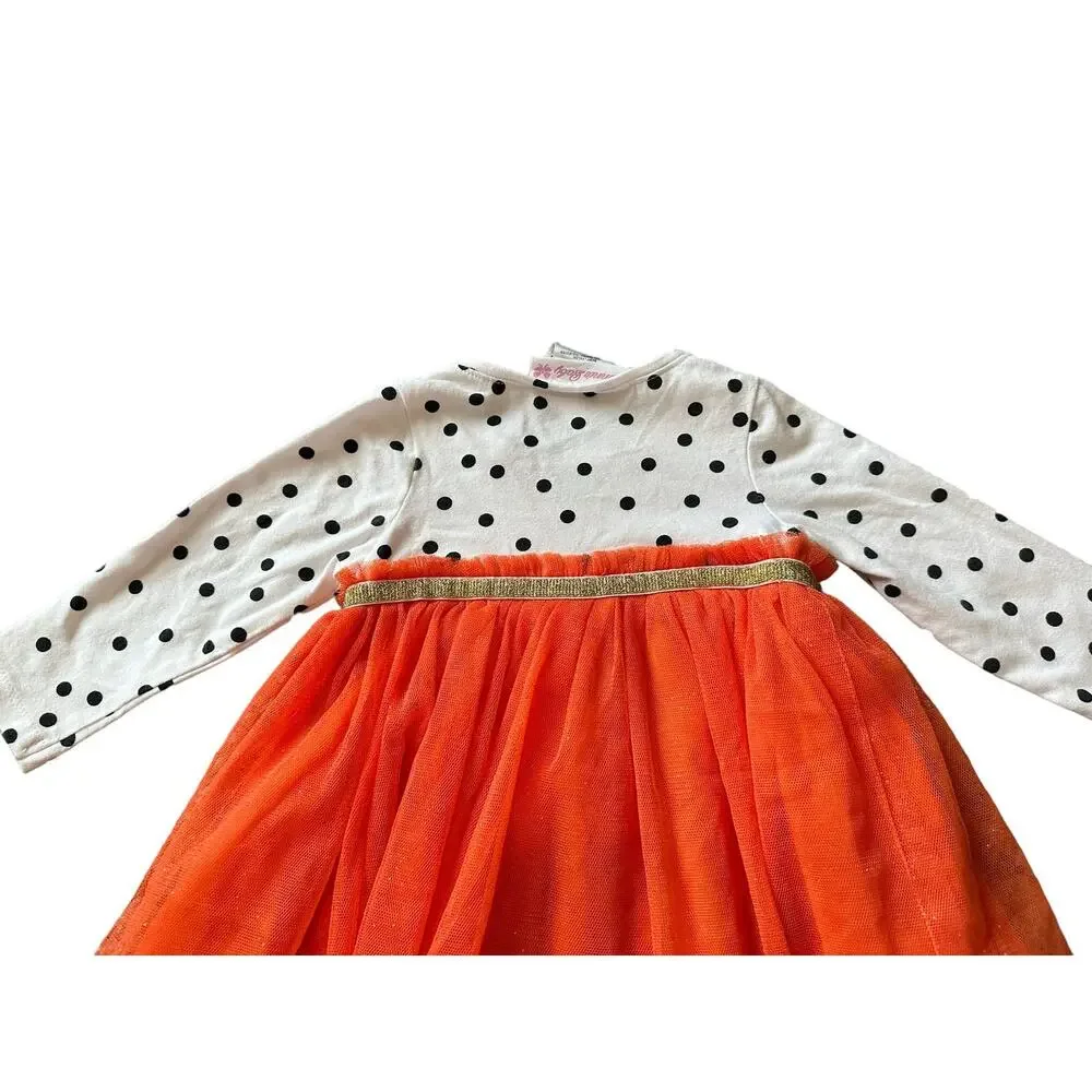 Bonnie Baby Girls 3-6M Orange Black White Halloween Themed Long Sleeve Dress